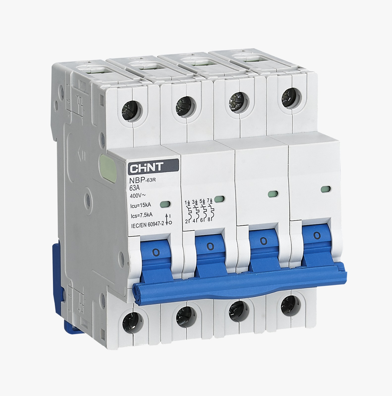 Interruptor MCB 4Px63A 15kA Curva C  IEC60947 - CHINT - 07030463CH