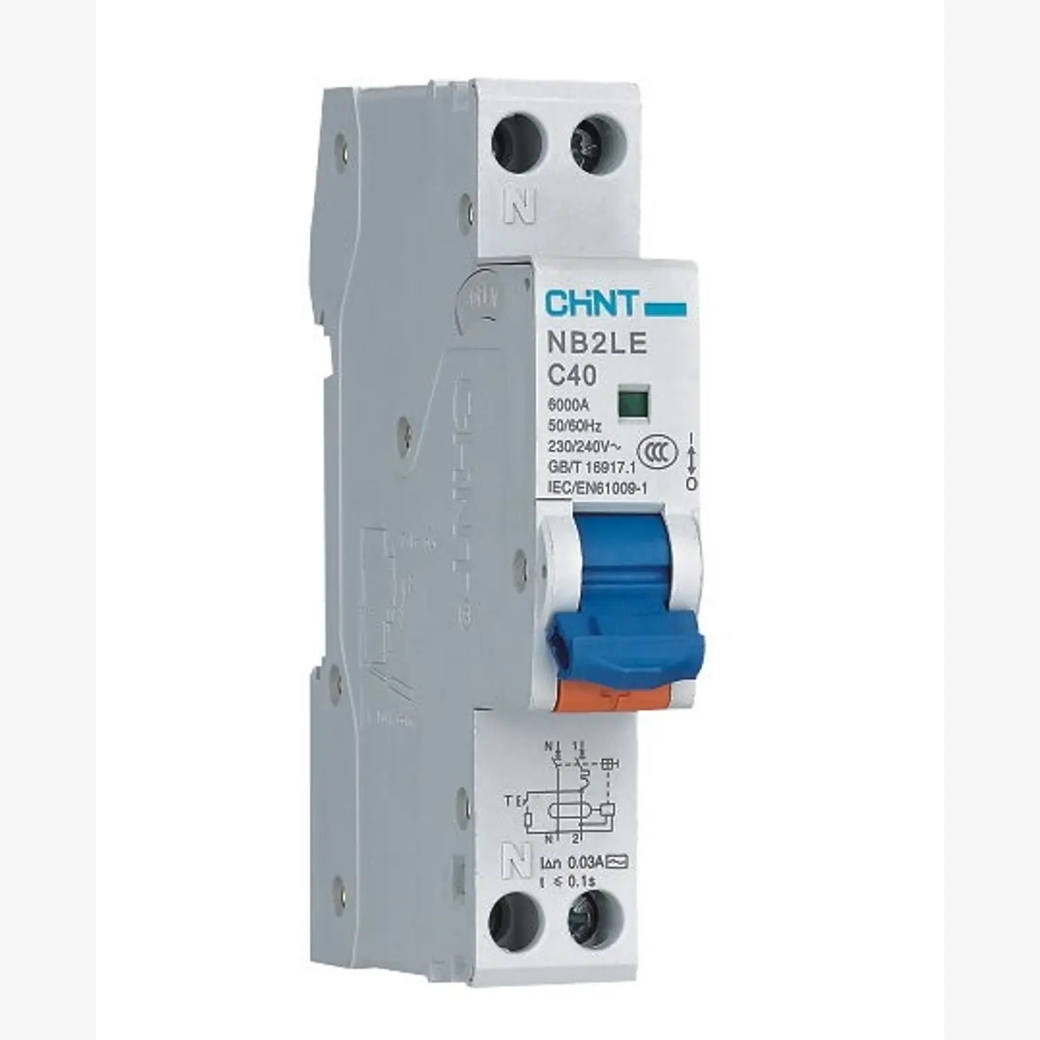 Interruptor RCBO 1P+N 10A 6kA Curva C + diferencial 30mA Tipo A NB2LE - CHINT - 0712111003CH