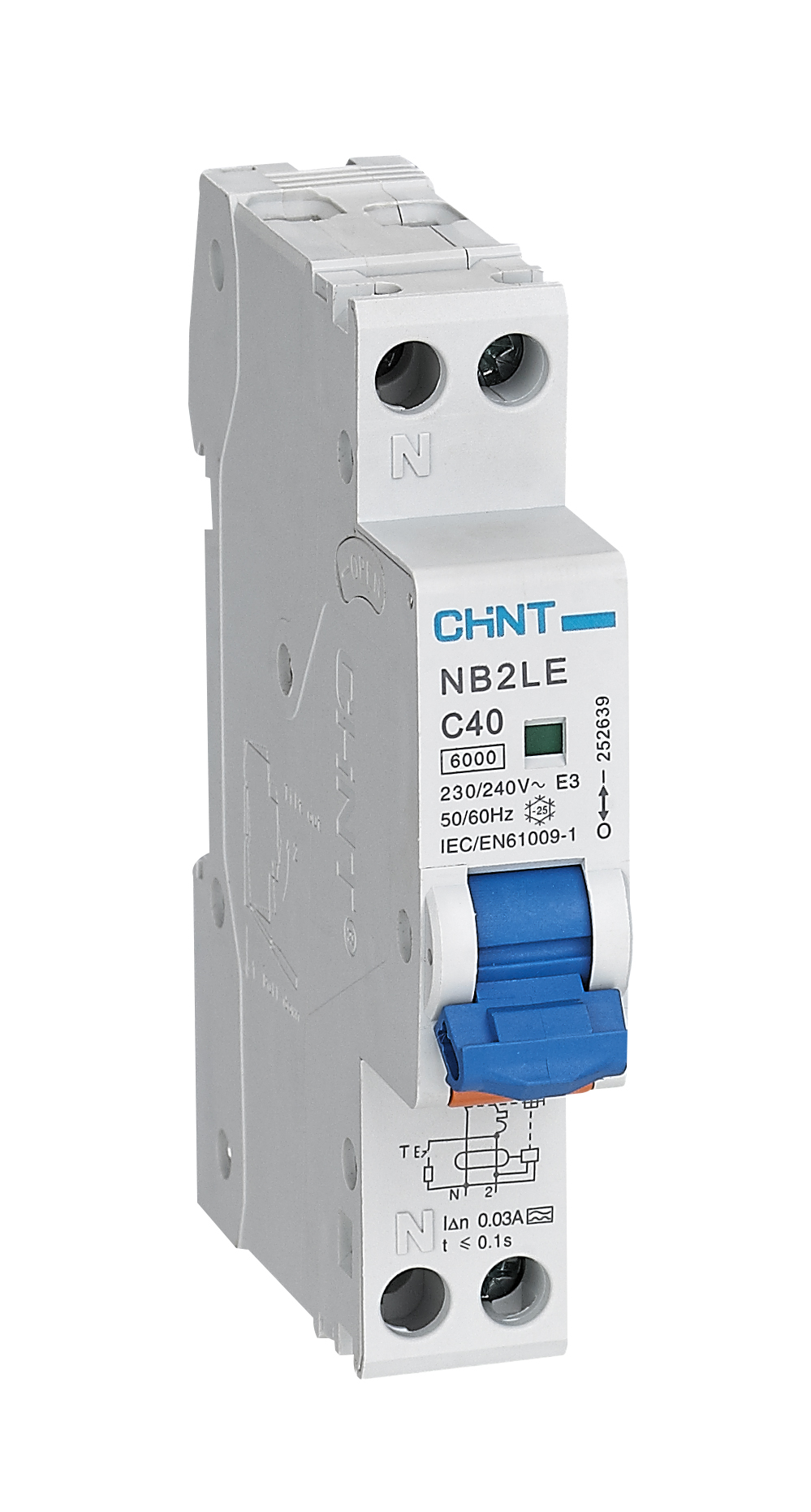 NB2LE RCBO 1P+N 6kA C25 30mA Tipo A - CHINT - 0712112503CH
