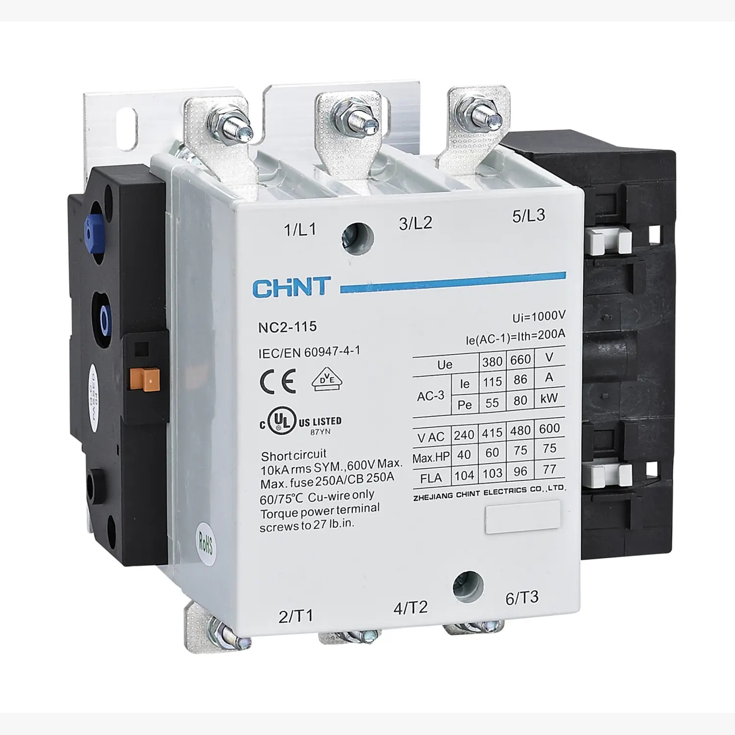 Contactor NC2, 115A 4P, 75KW, control 220 Vac - Chint - 03011159011CH