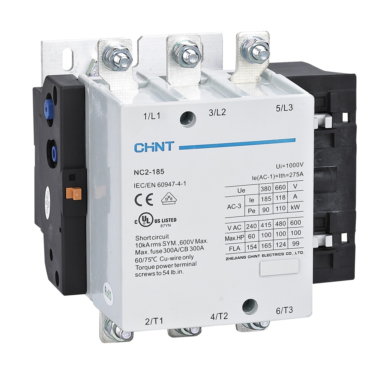 Contactor NC2, 185A 3P, 90KW, control 220 Vac - Chint - 03011858011CH