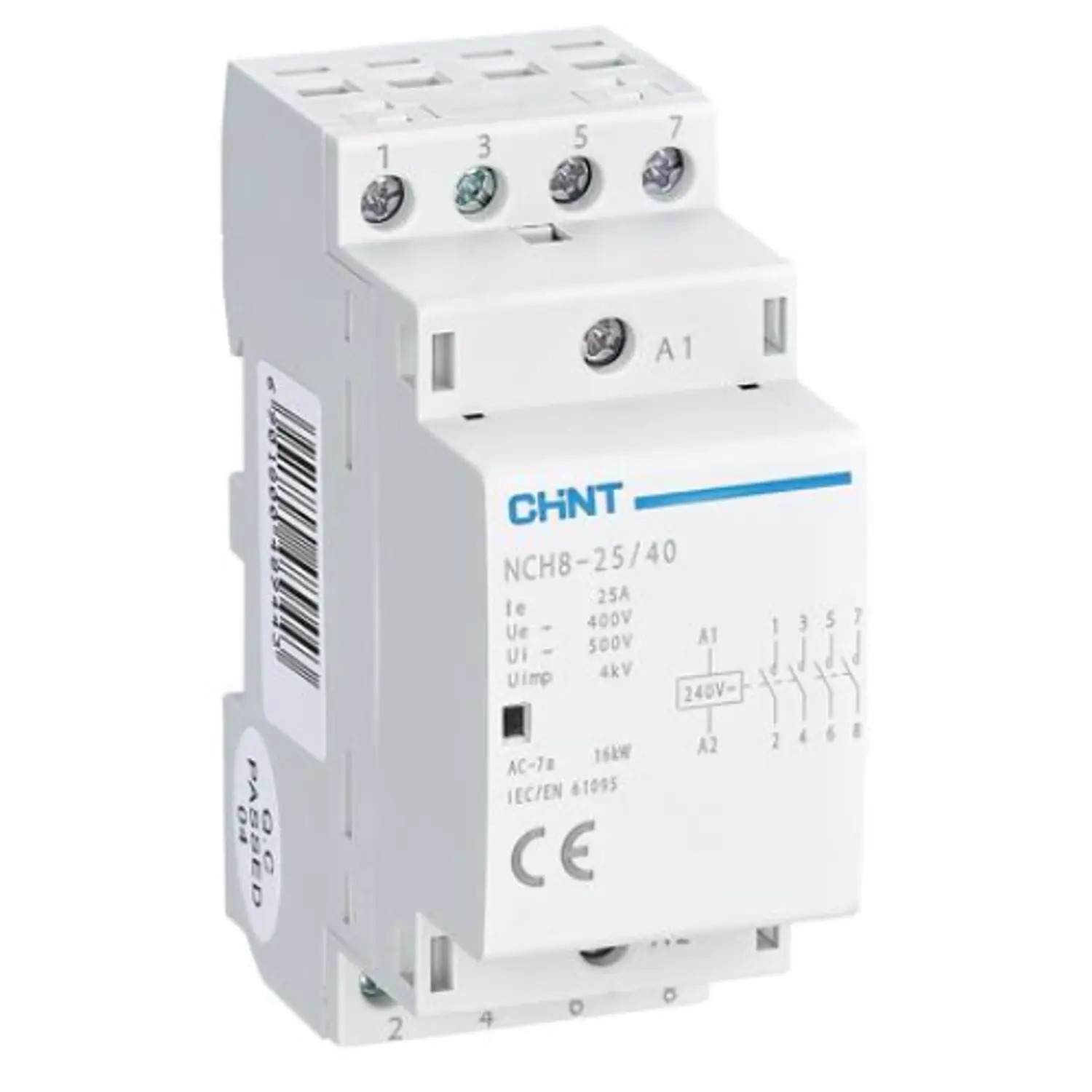 Contactor modular NCH8, 25A 4P, 16KW, AC1, 2NA+2NC control 230 Vac - Chint -03010006843CH